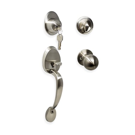 Premier Lock Satin Nickel Single Cylinder Door Handleset with Deadbolt Lock, Inside Knob and 3 KW1 Keys HSL-SN